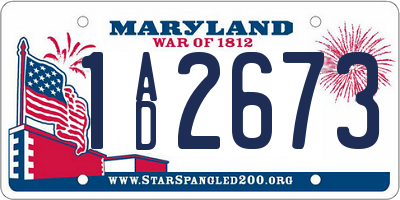 MD license plate 1AD2673