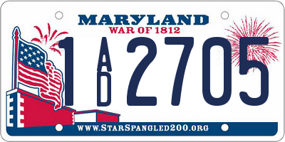 MD license plate 1AD2705