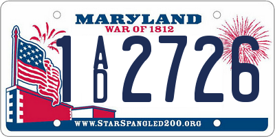 MD license plate 1AD2726