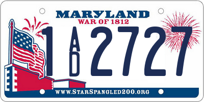 MD license plate 1AD2727