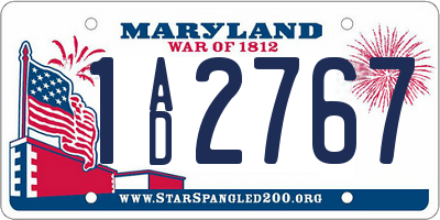 MD license plate 1AD2767