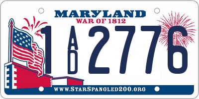 MD license plate 1AD2776