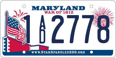 MD license plate 1AD2778