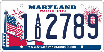 MD license plate 1AD2789