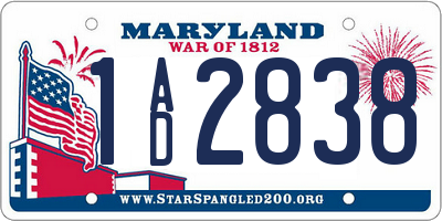 MD license plate 1AD2838