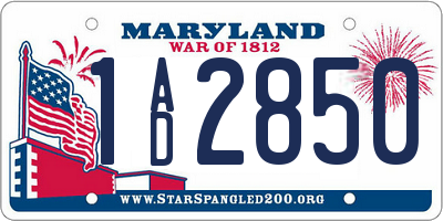 MD license plate 1AD2850