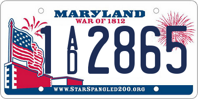 MD license plate 1AD2865