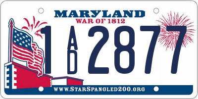 MD license plate 1AD2877