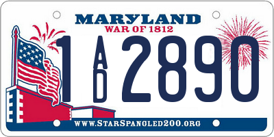 MD license plate 1AD2890