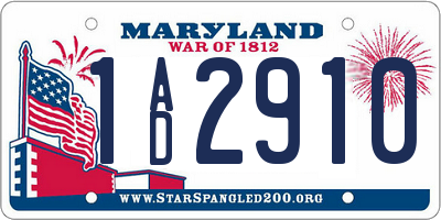 MD license plate 1AD2910
