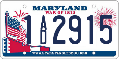 MD license plate 1AD2915