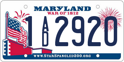 MD license plate 1AD2920