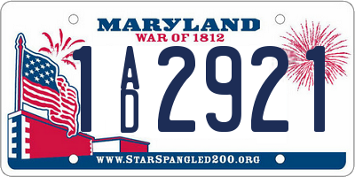 MD license plate 1AD2921