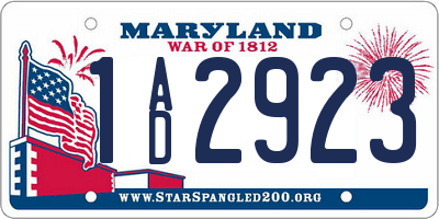 MD license plate 1AD2923