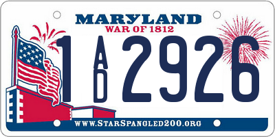 MD license plate 1AD2926