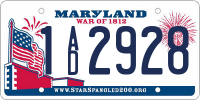 MD license plate 1AD2928