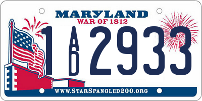 MD license plate 1AD2933