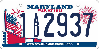 MD license plate 1AD2937
