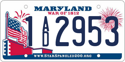 MD license plate 1AD2953