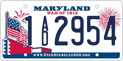 MD license plate 1AD2954