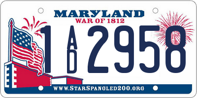 MD license plate 1AD2958