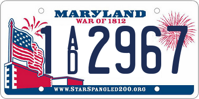 MD license plate 1AD2967