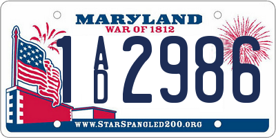 MD license plate 1AD2986