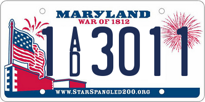 MD license plate 1AD3011