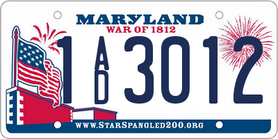 MD license plate 1AD3012