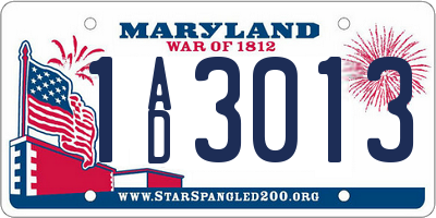 MD license plate 1AD3013