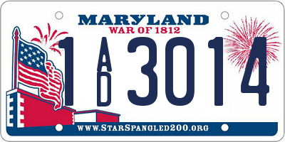 MD license plate 1AD3014