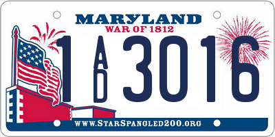 MD license plate 1AD3016