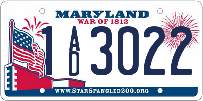 MD license plate 1AD3022