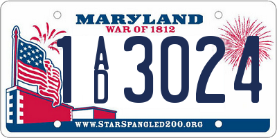 MD license plate 1AD3024