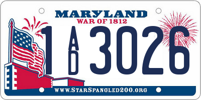 MD license plate 1AD3026