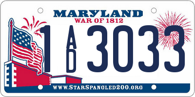 MD license plate 1AD3033