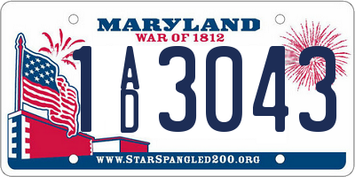 MD license plate 1AD3043