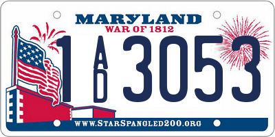 MD license plate 1AD3053