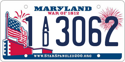 MD license plate 1AD3062
