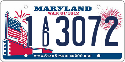 MD license plate 1AD3072