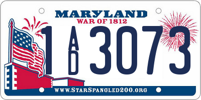 MD license plate 1AD3073