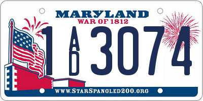 MD license plate 1AD3074