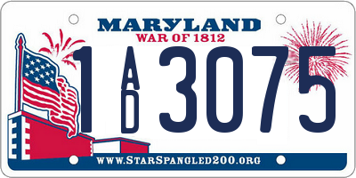 MD license plate 1AD3075