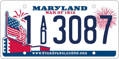 MD license plate 1AD3087