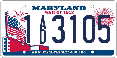 MD license plate 1AD3105