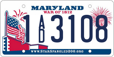 MD license plate 1AD3108
