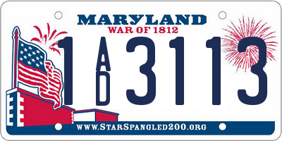 MD license plate 1AD3113
