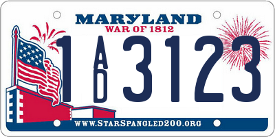 MD license plate 1AD3123
