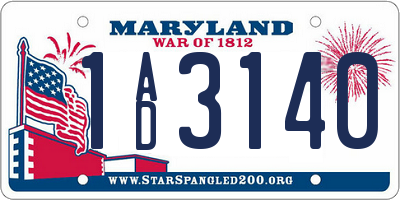 MD license plate 1AD3140