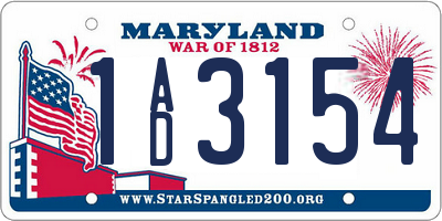 MD license plate 1AD3154